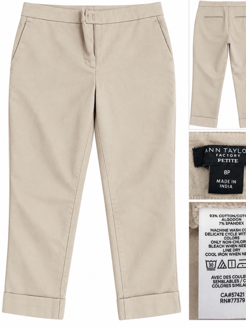 Ann Taylor Factory Petite 8P Beige Stretch Cuffed Crop Pants